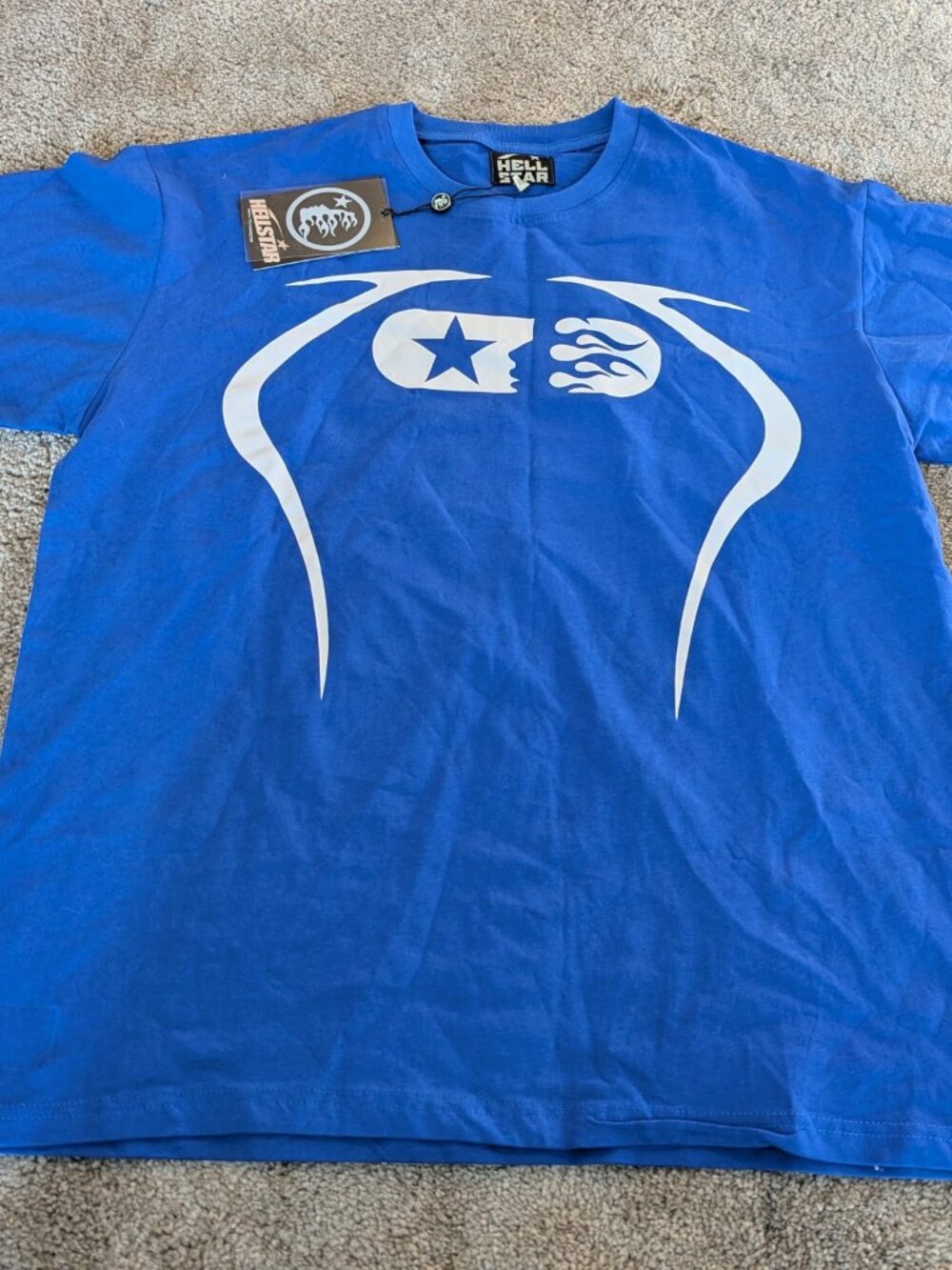 Hellstar Star Flame Logo Tee Cobalt Blue White Graphic Size XL NWT